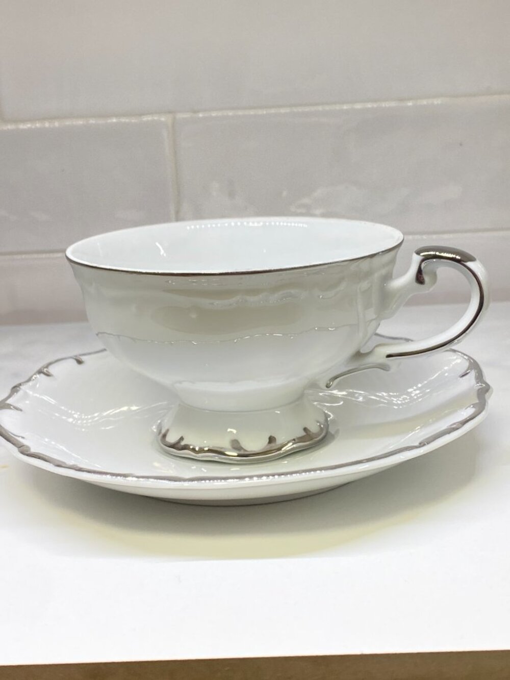 Vintage Bristol Fine China Tea Cup Saucer Set Nativity S-3213 Japan Platinum Tri - Picture 2 of 8